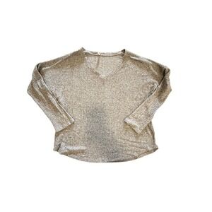 Heimious Gray Waffle Knit Sweater V Neck Drop Shoulder High Low Pullover L USA